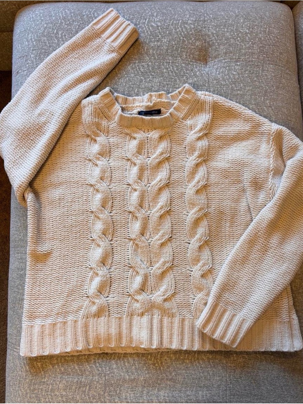 American Eagle Outfitters Cable Knit Crewneck Sweater - Cream